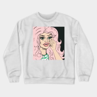 Crying Pink Haired Comic Book Girl Crewneck Sweatshirt